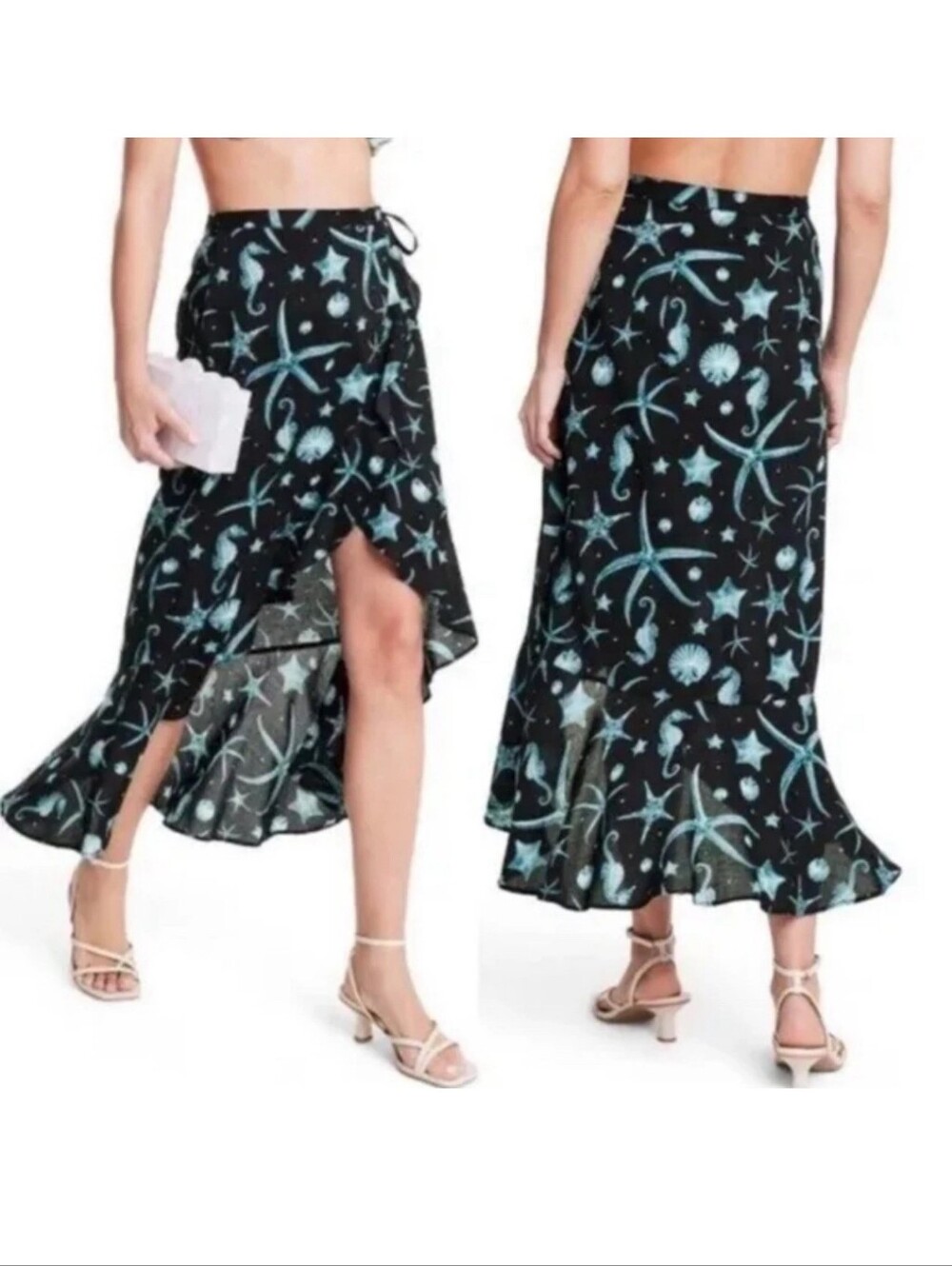 Agua BenditaXTarget Deep Sea Print Wrap Skirt Size Small Wrap Midi Coverup Skirt